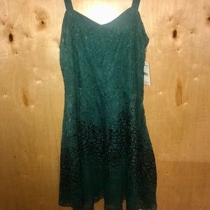 Free People Emerald Green Lace Fit and Flare, Sz L
